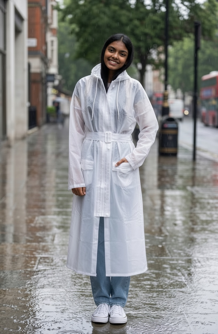 White Belted Rain Overcoat