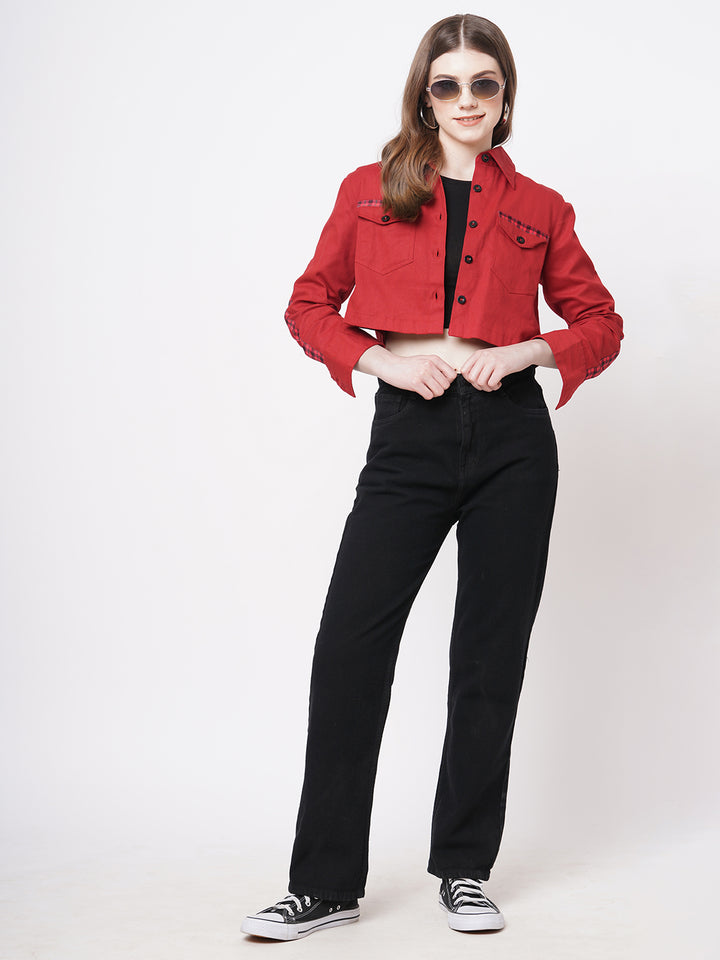 Cropped Red Contrast Shirt