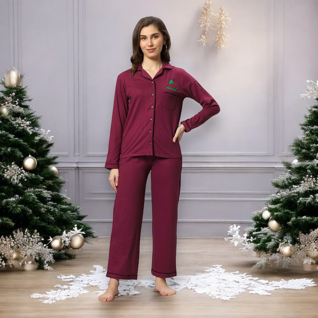 Maroon Cotton Elf Nightsuit