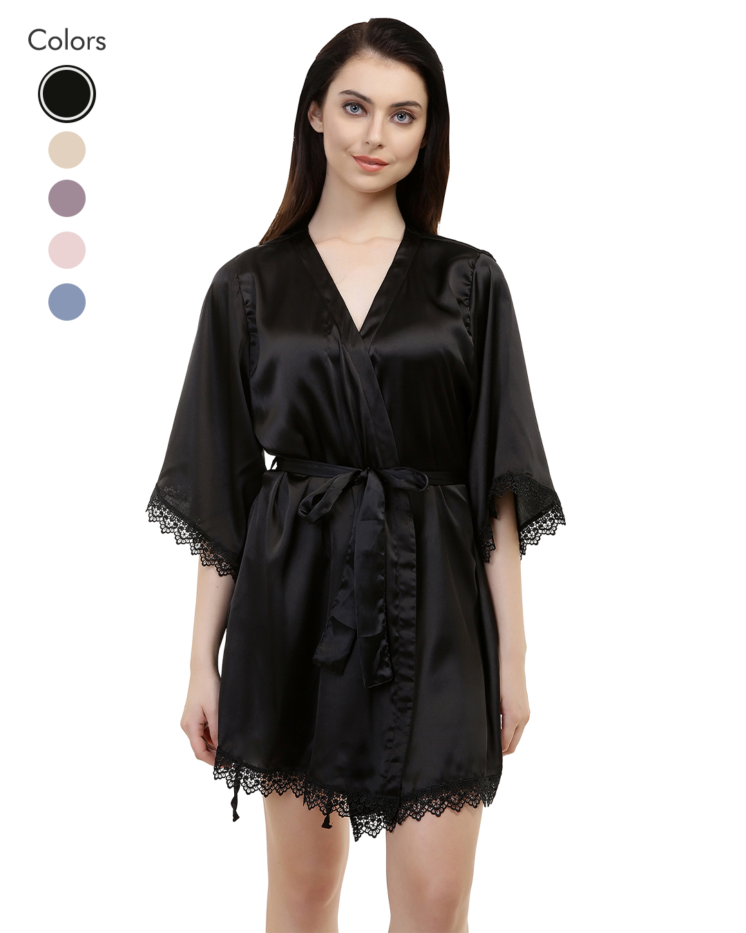 Plus Contrast Eyelash Lace Belted Robe Without Lingerie | SHEIN IN
