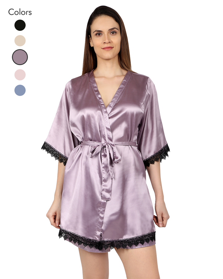 Lilac Satin Lace Robe