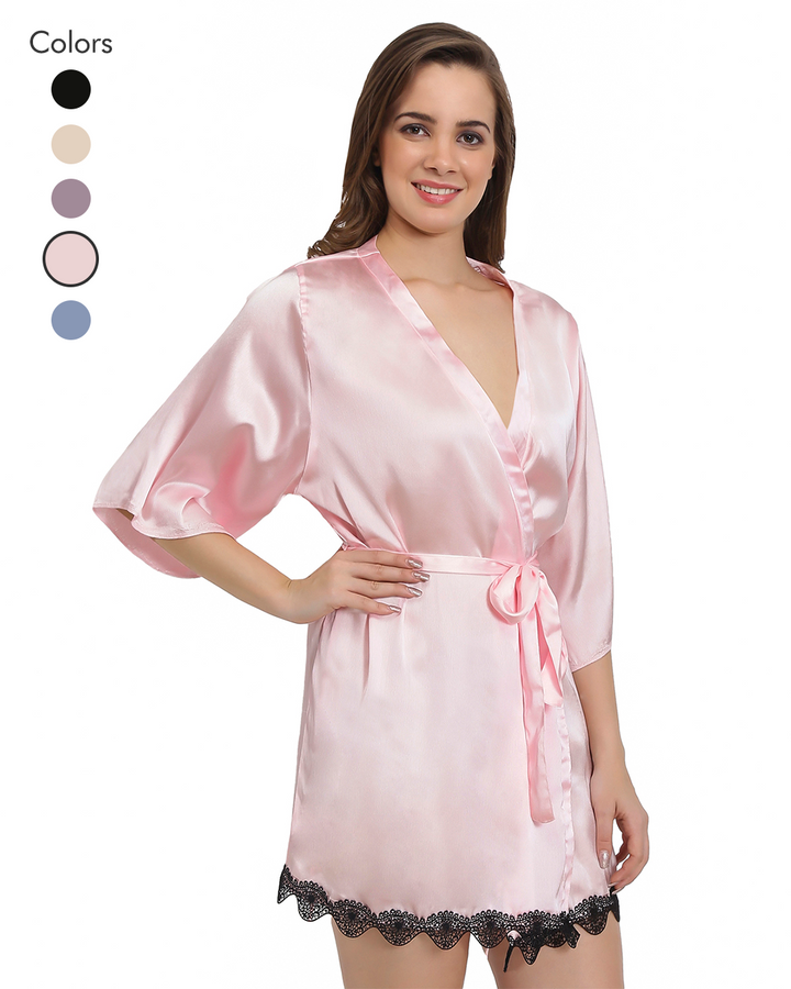 Pink Satin Lace Robe