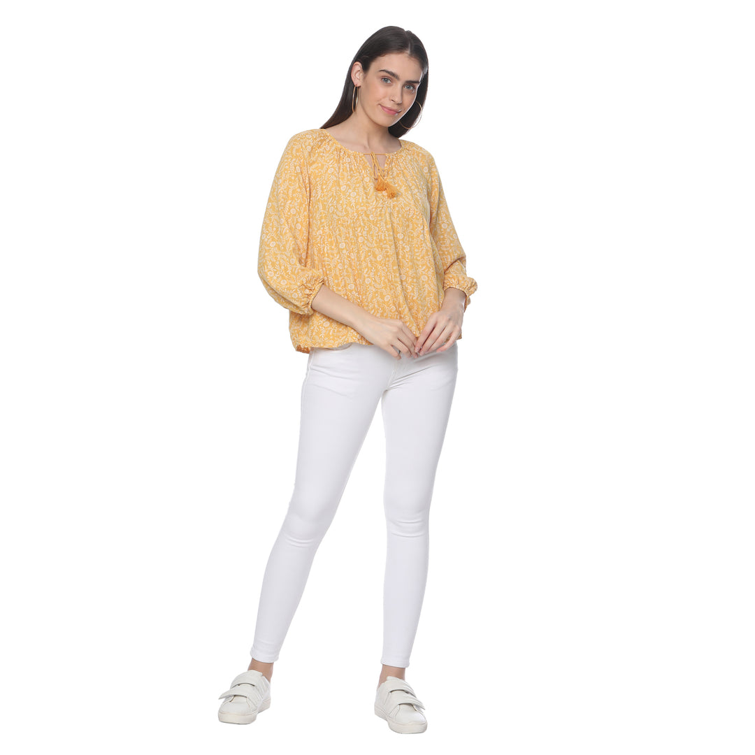 Peach Yellow Balloon Top with Full Sleeves