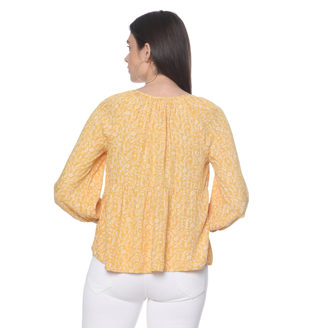 Peach Yellow Balloon Top with Full Sleeves