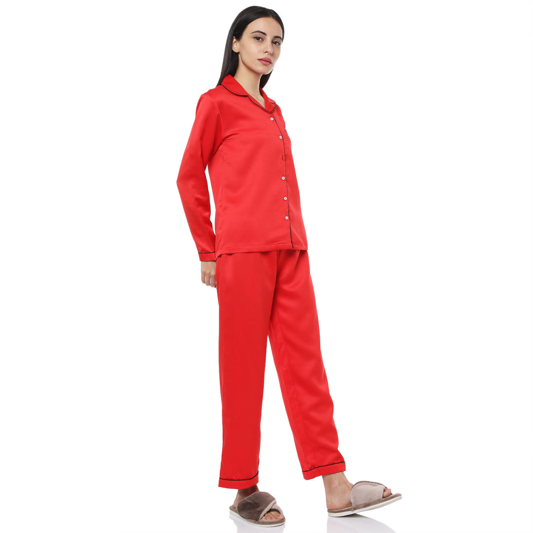 Red Satin Night Suit Set