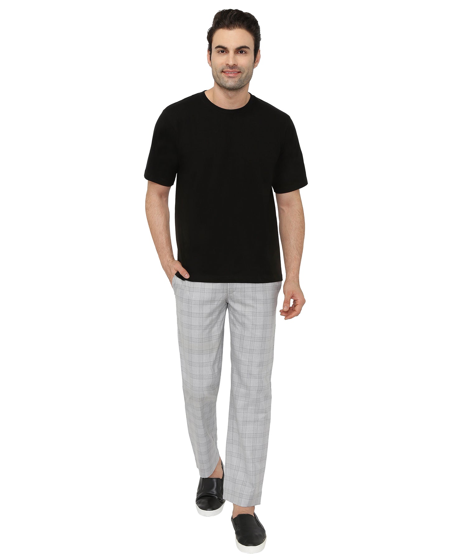 Style White T-shirt with Formal Pants | Menswear | Tee with Pants | White  Tee | Grey Check Trousers | Checked trousers, Mens formal wear, Brown  brogues
