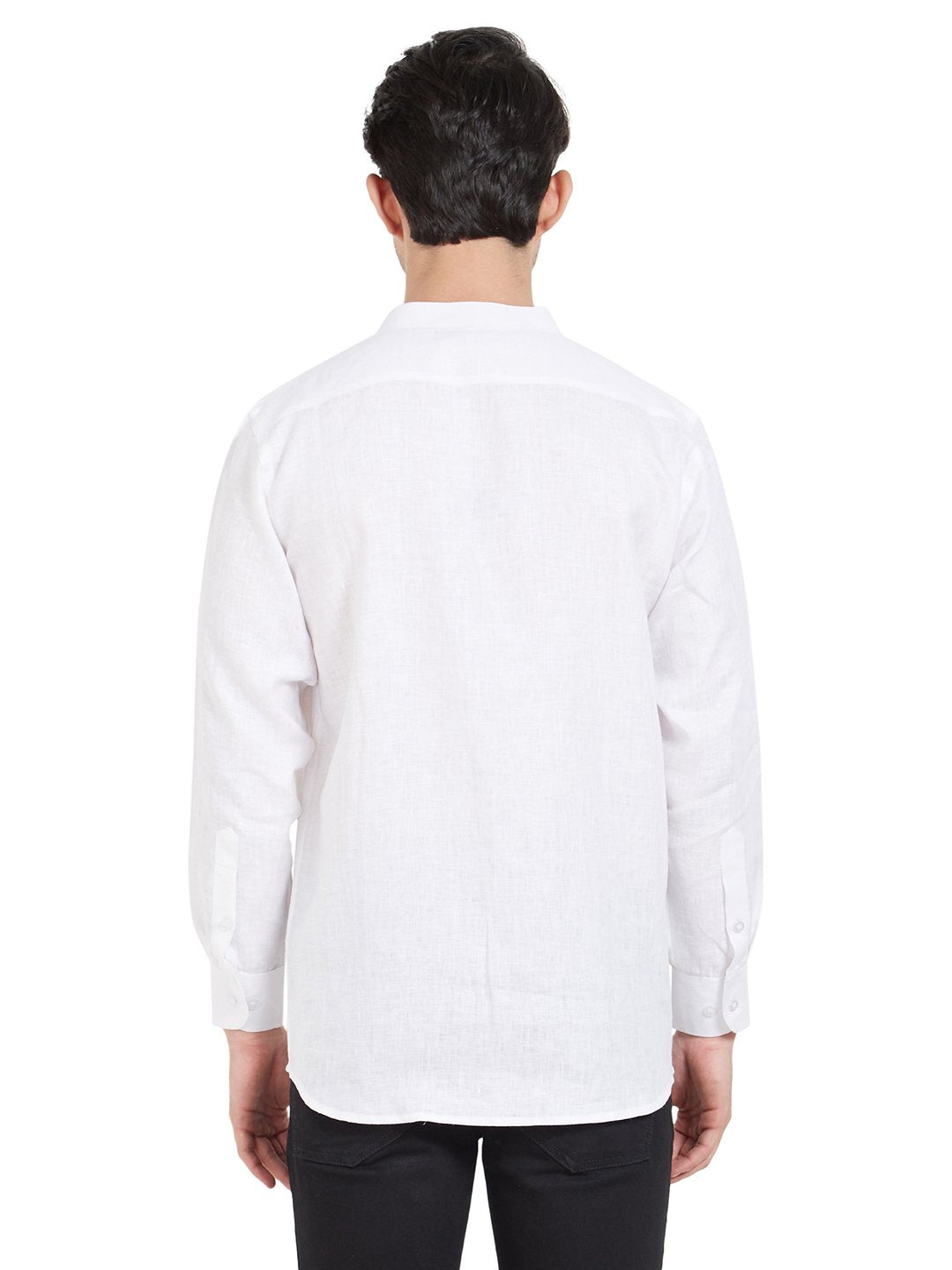 White Linen Chinese Collar Shirt