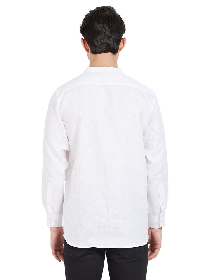 White Linen Chinese Collar Shirt