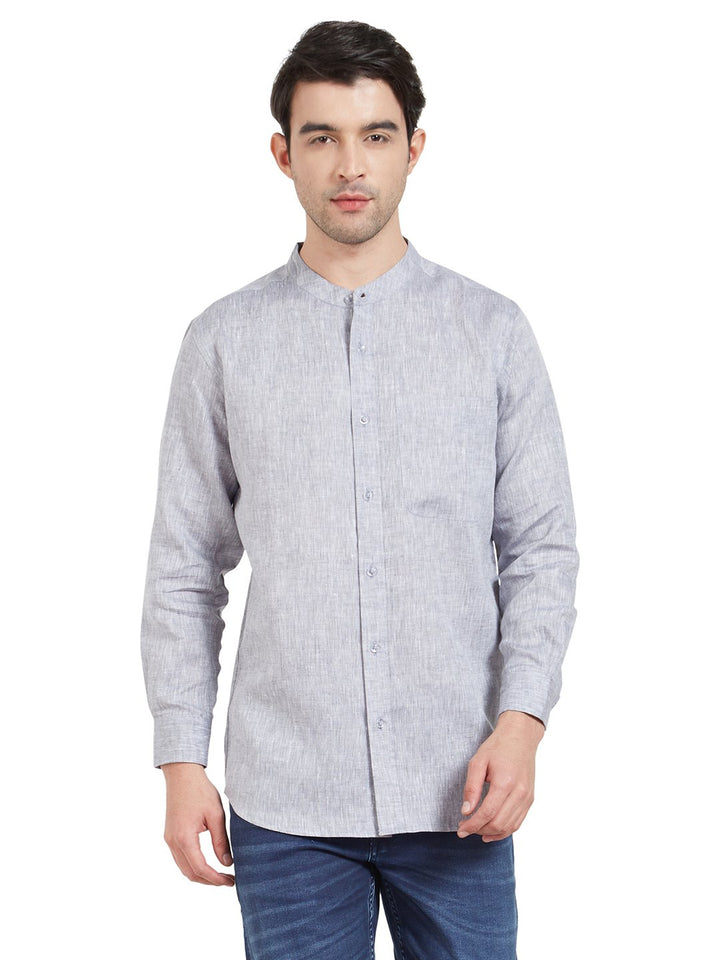 Grey Linen Chinese Collar Shirt