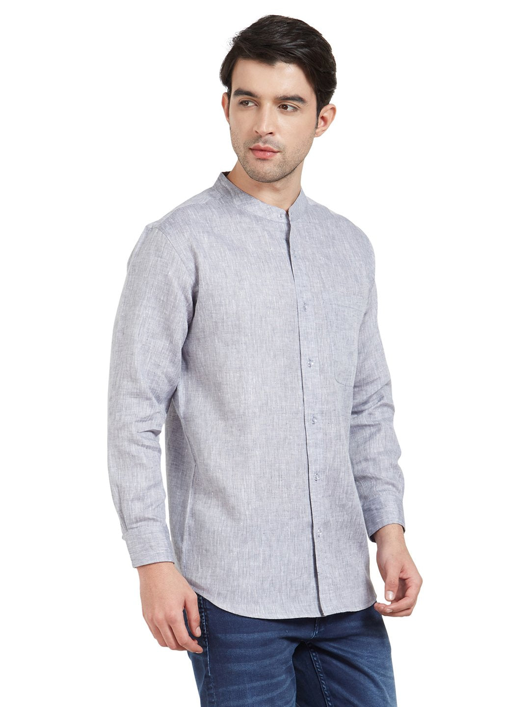 Grey Linen Chinese Collar Shirt