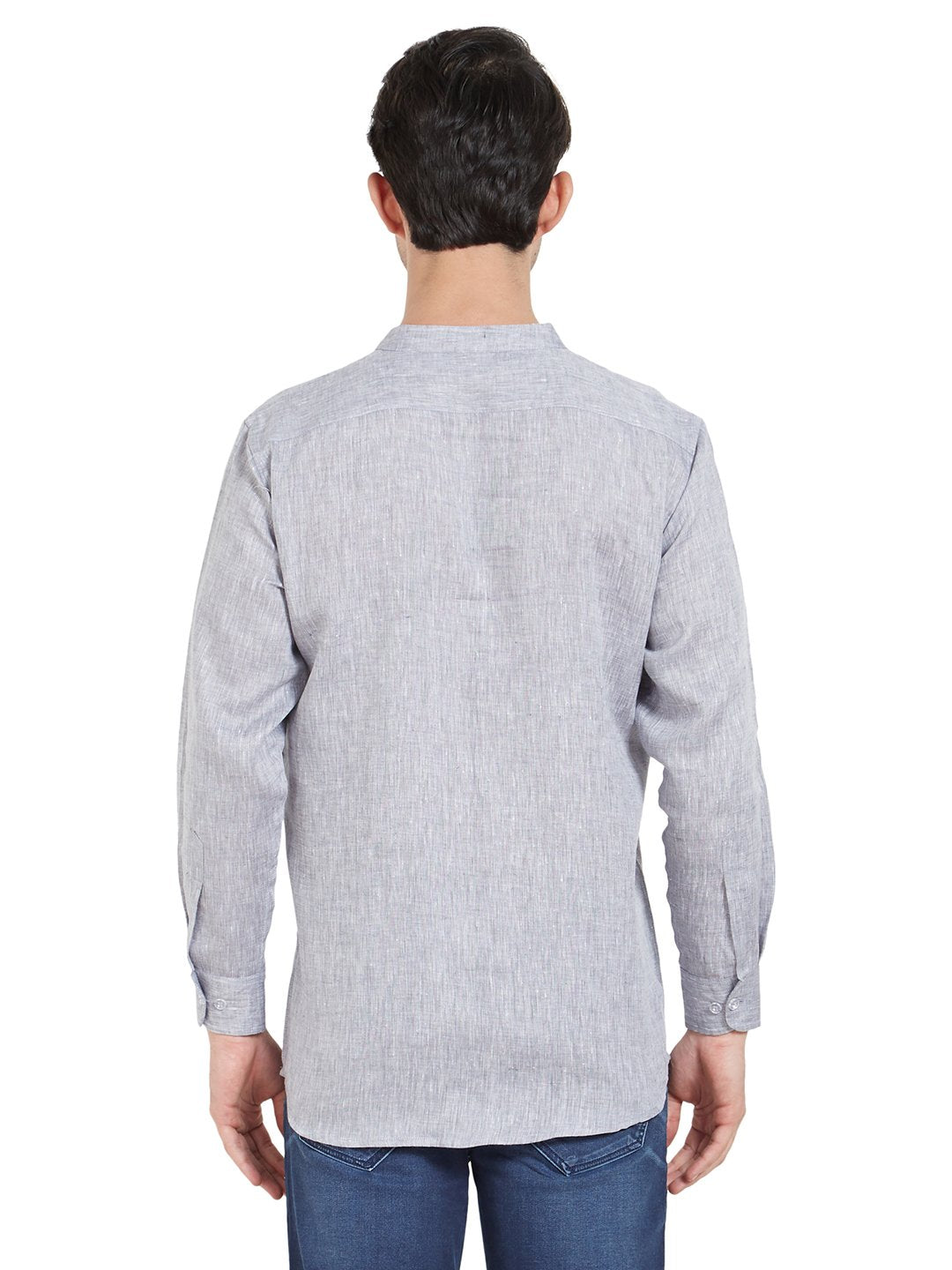 Grey Linen Chinese Collar Shirt