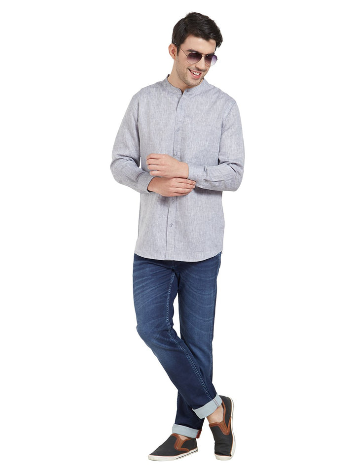 Grey Linen Chinese Collar Shirt