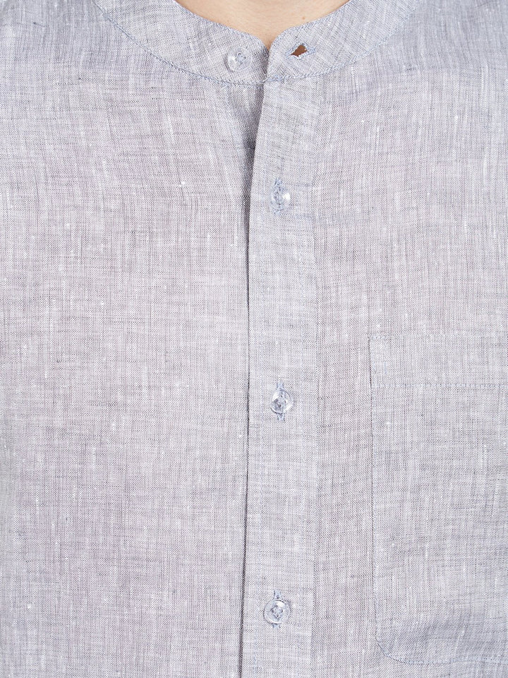 Grey Linen Chinese Collar Shirt