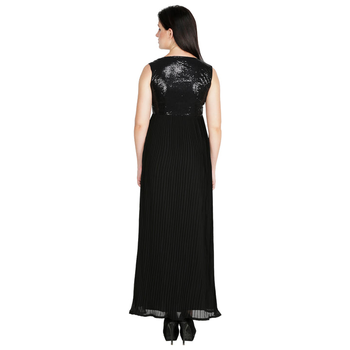 Black Sequins & Pleated Gown