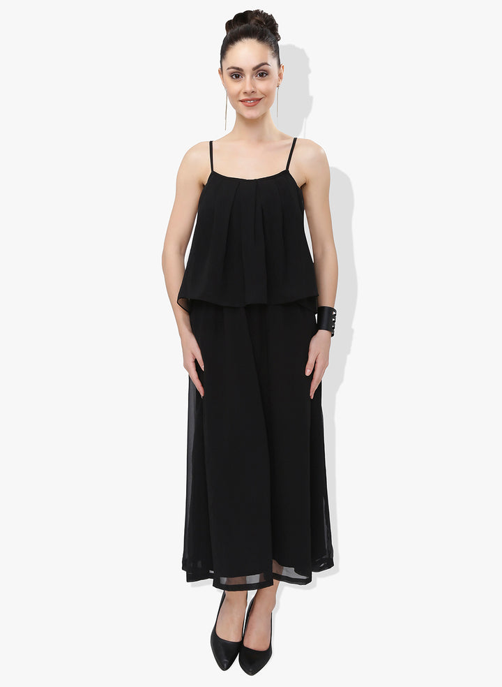 Black Georgette Dress With Flap Panel