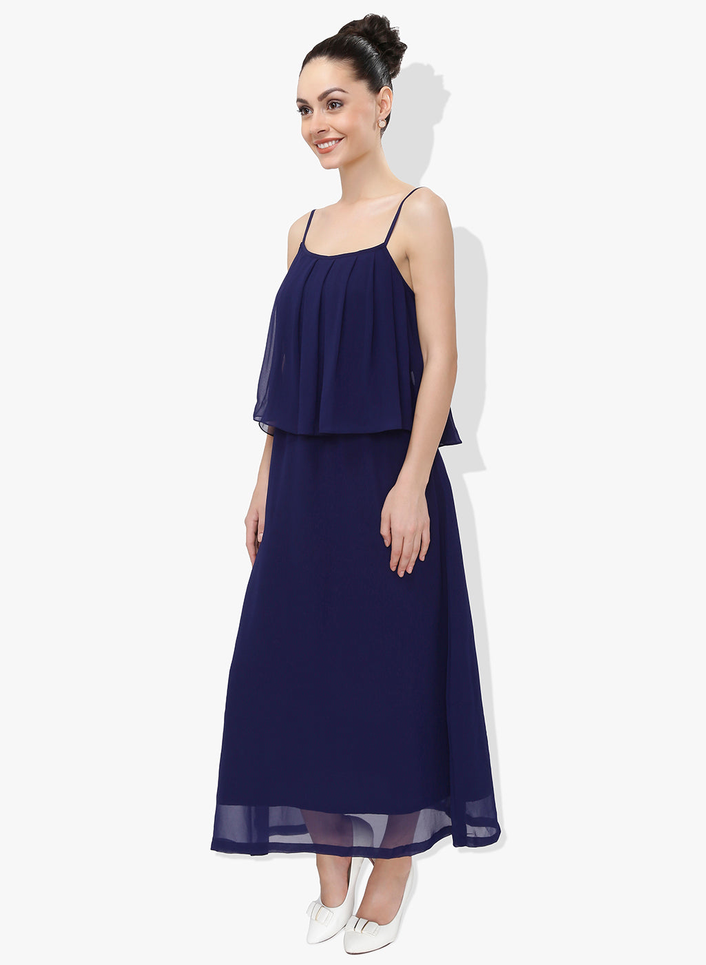Navy Blue Georgette Dress With Flap Panel