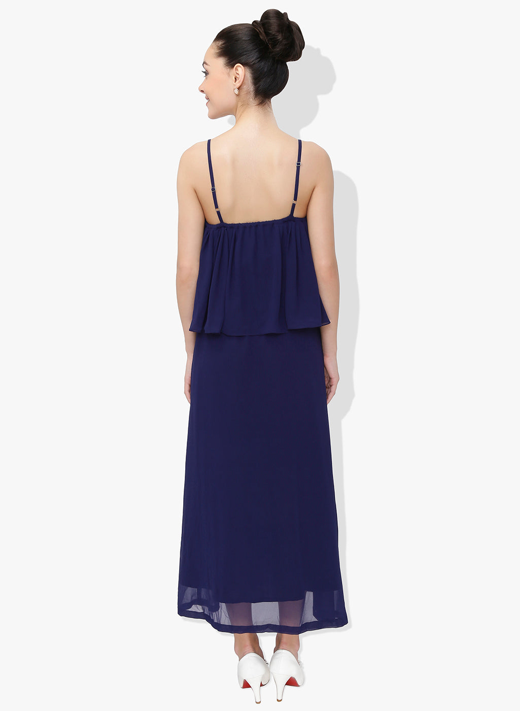 Navy Blue Georgette Dress With Flap Panel
