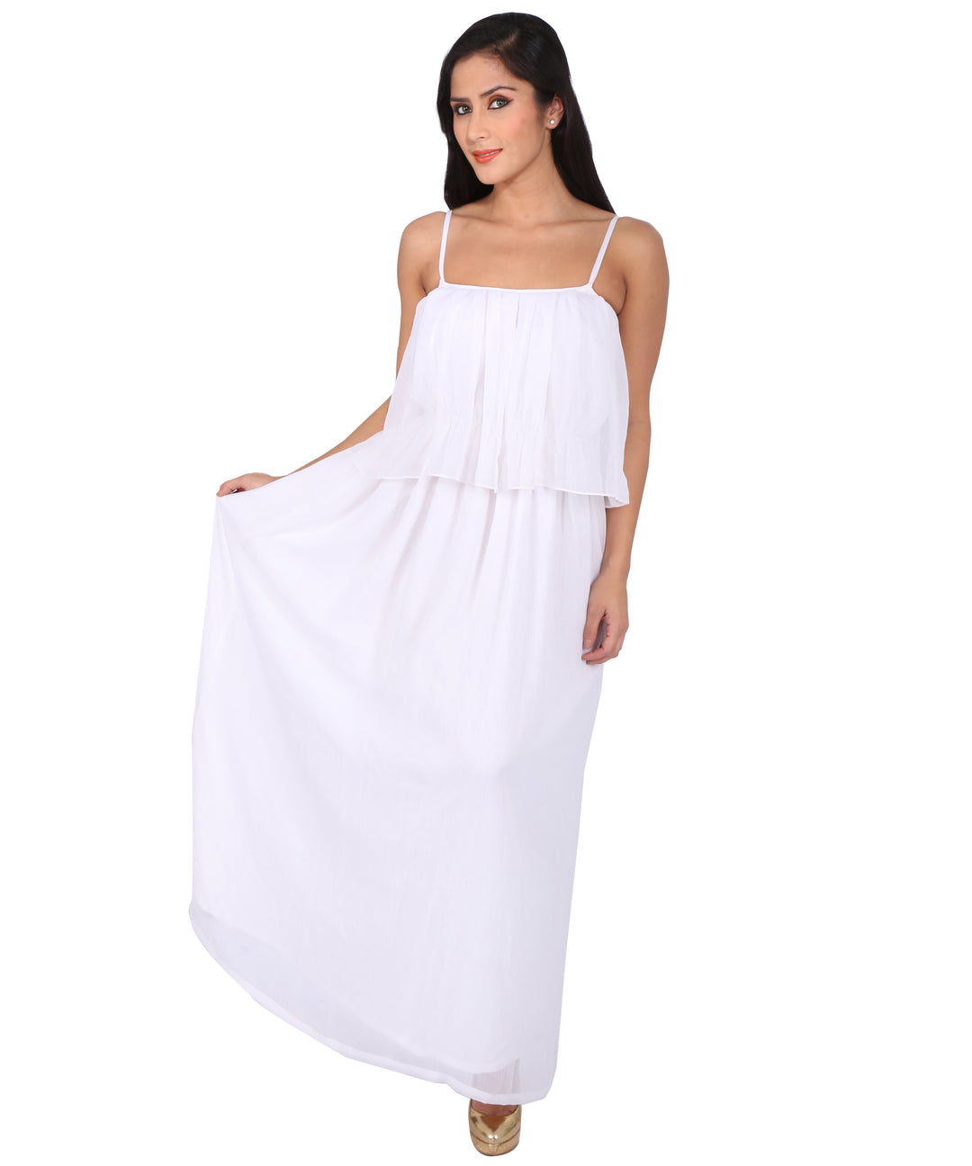 White Flapped Pleated Dress