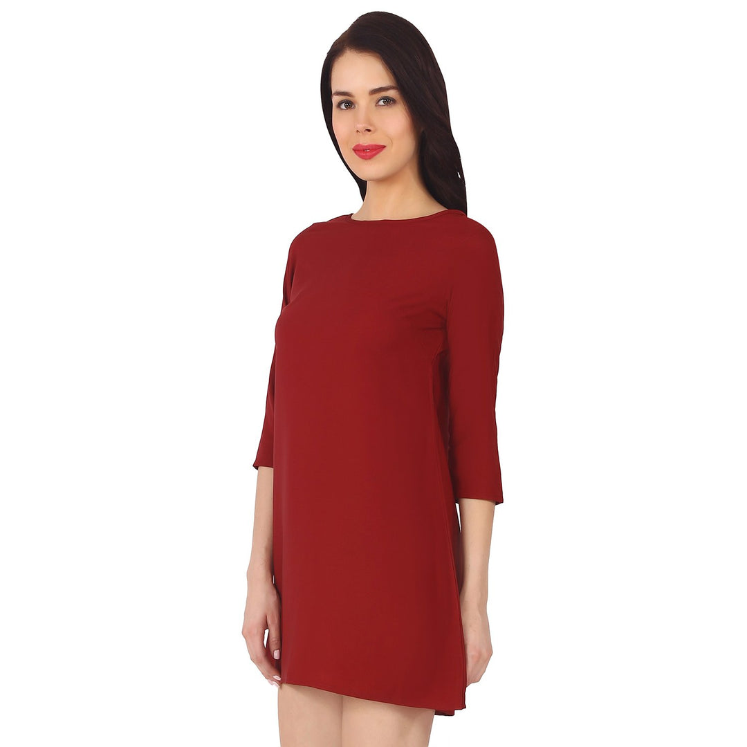 Red Polyester Short Dress