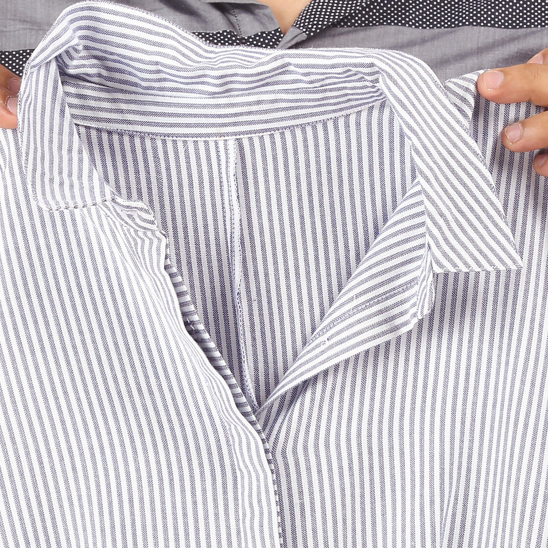 Grey Striped Long Shirt Dress