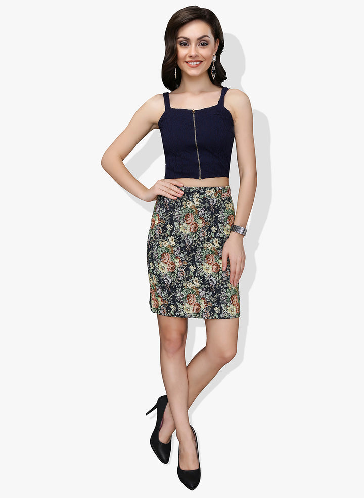 Thick Material Floral Designed Pencil Short Skirt