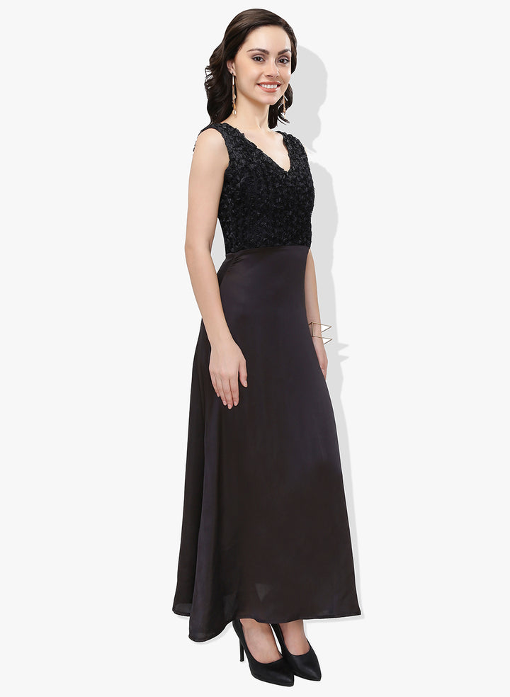 Black Contrasting Fabric Long Dress
