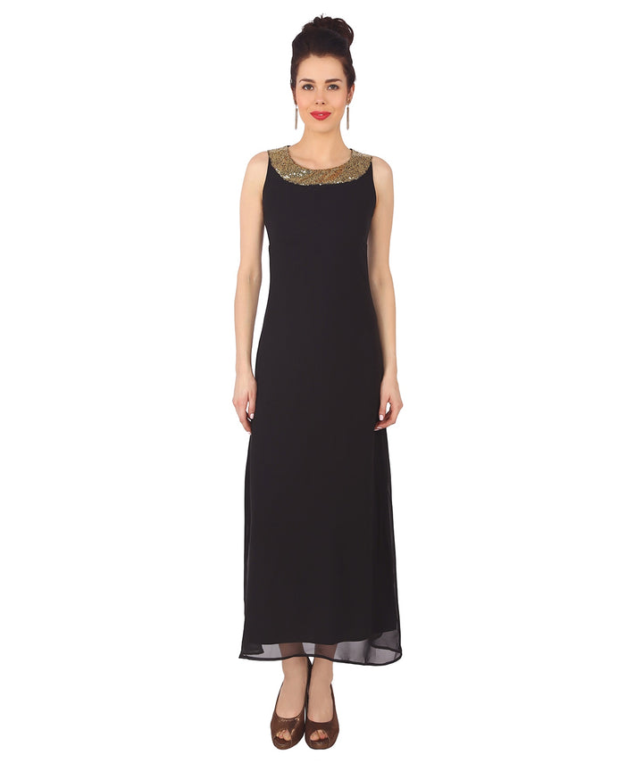 Black Georgette Embellished Maxi Dress