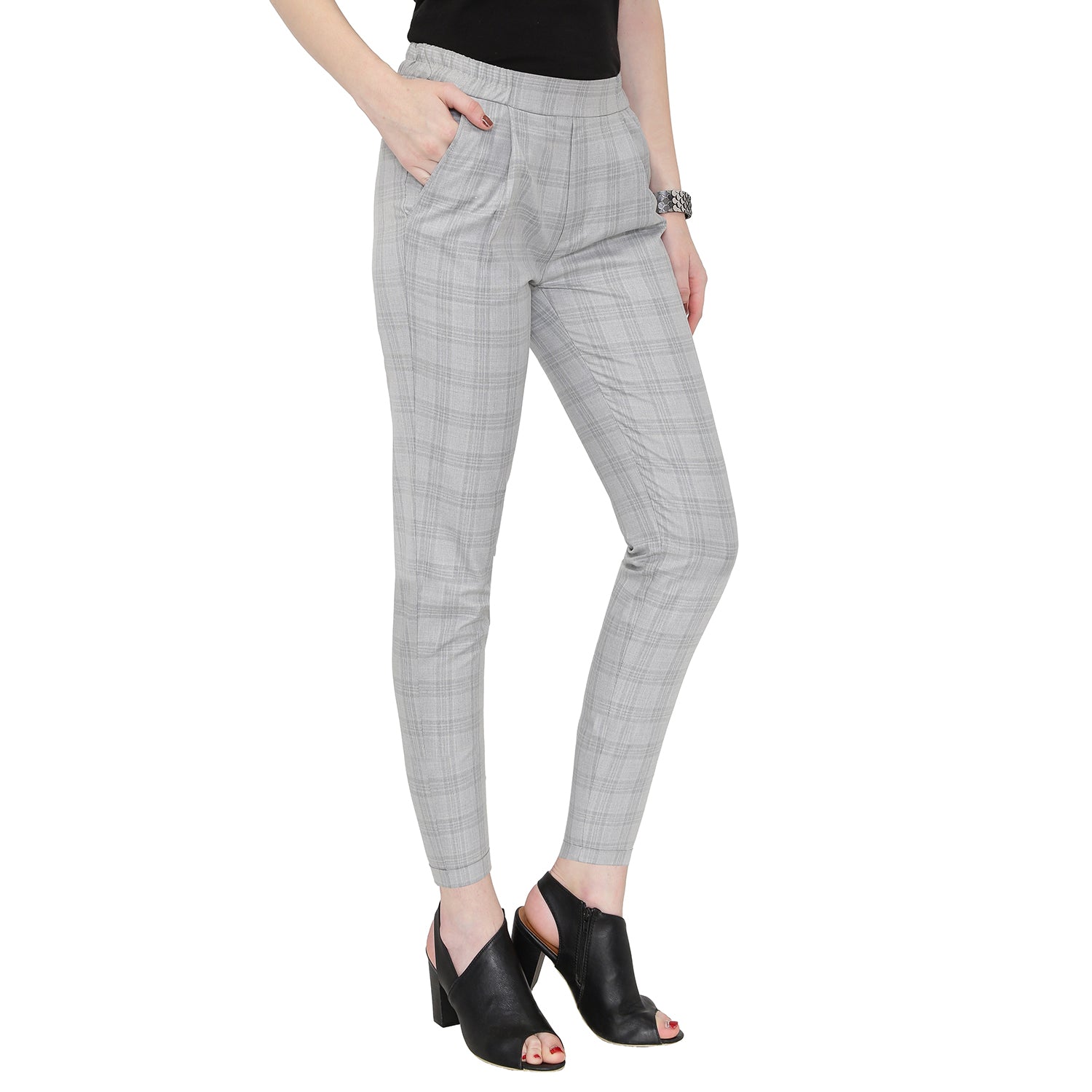 Sojanya Since 1958 Mens Cotton Blend Black  Beige Checked Formal  Trousers