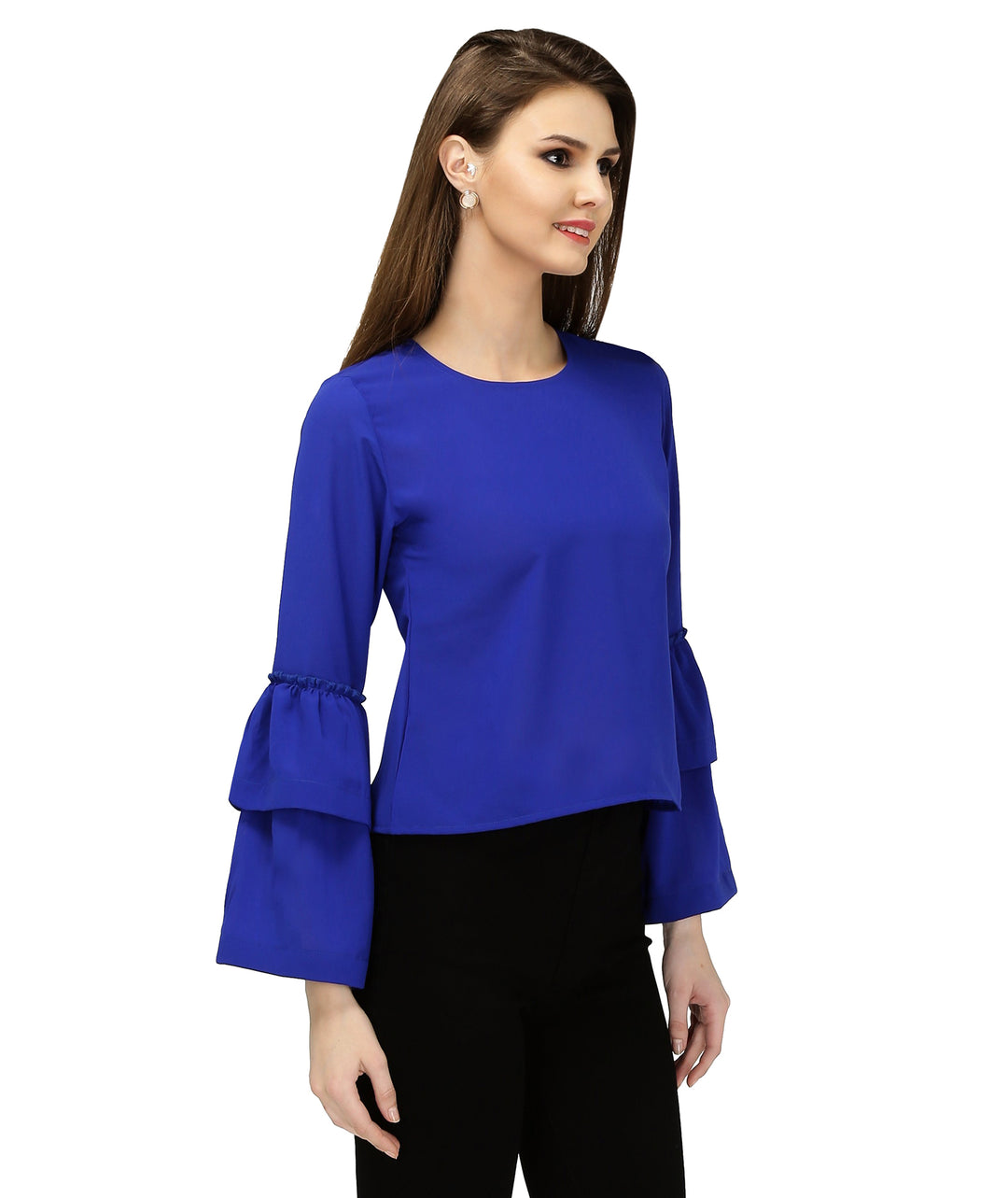 Blue Polyester Belle Sleeves Top