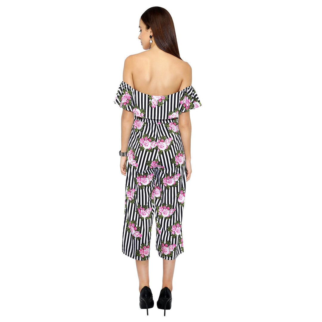 Floral And Striped Frilled Jumpsuit