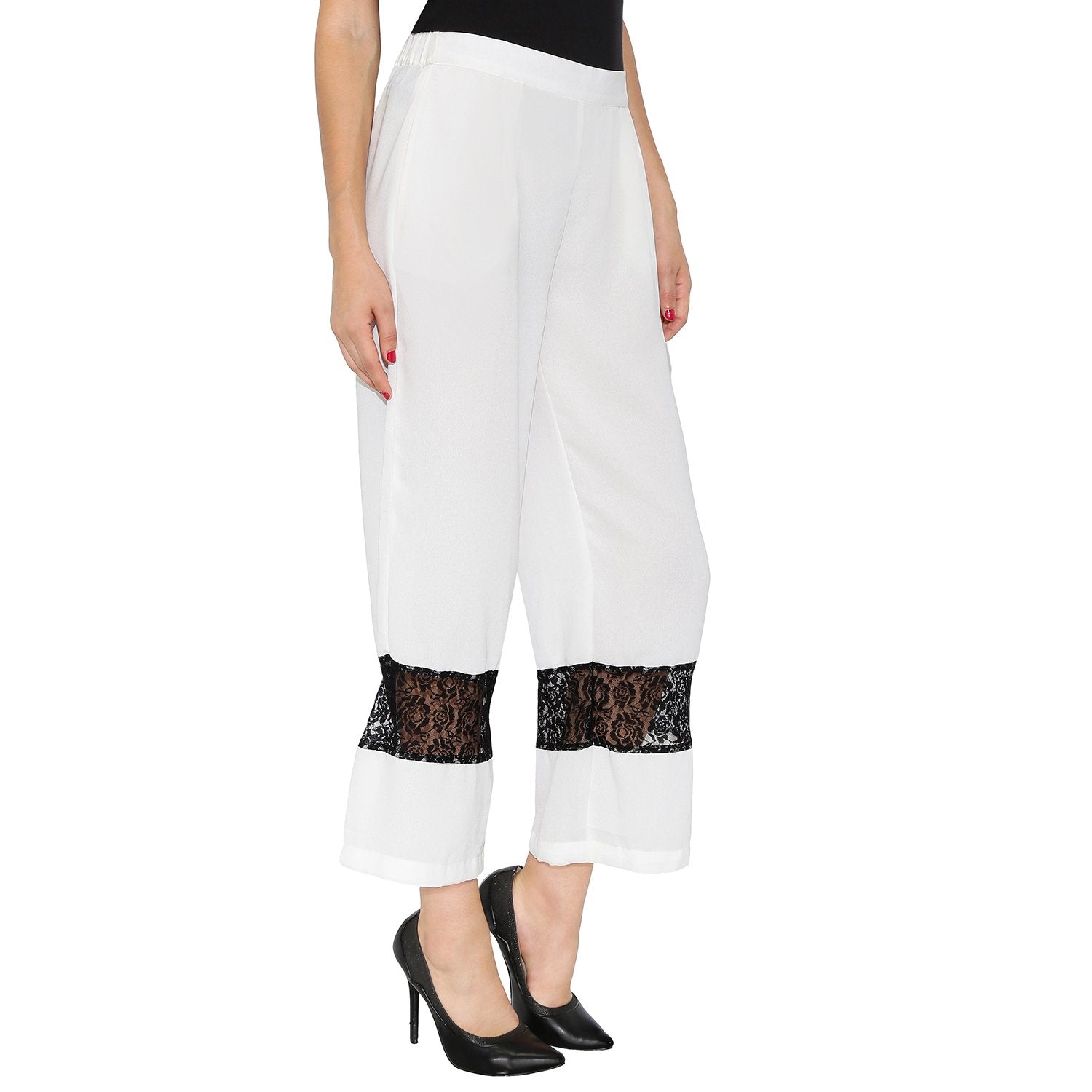 High Waisted Lace Panel Palazzo Pants  High waisted palazzo pants Clothes  for women Fashion