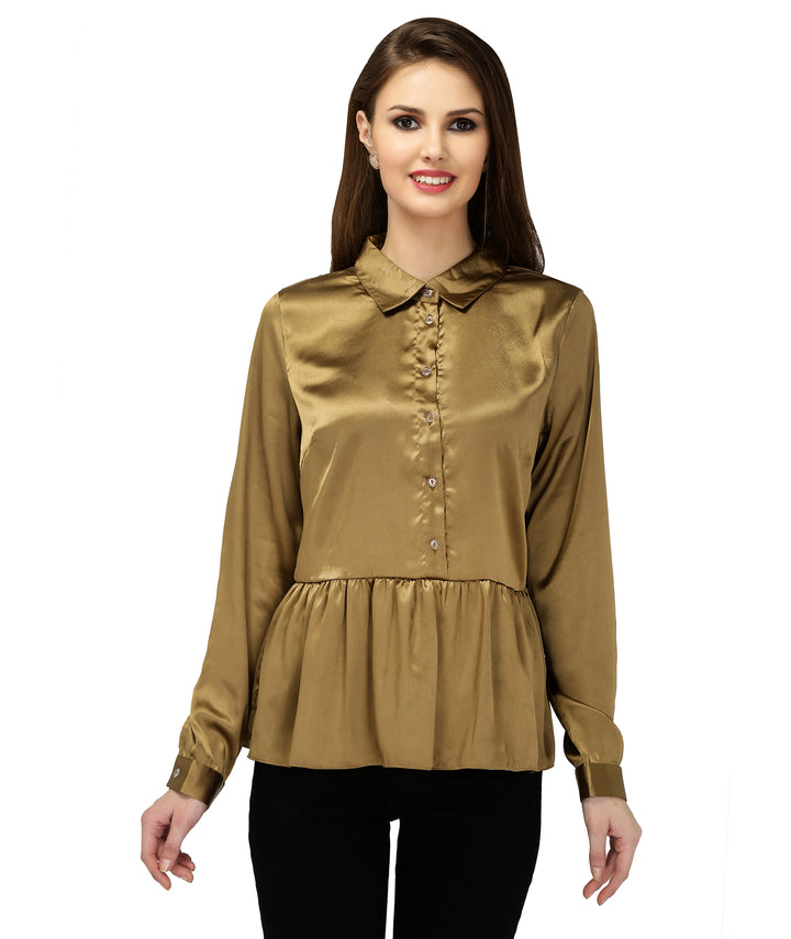 Golden Peplum Satin Shirt