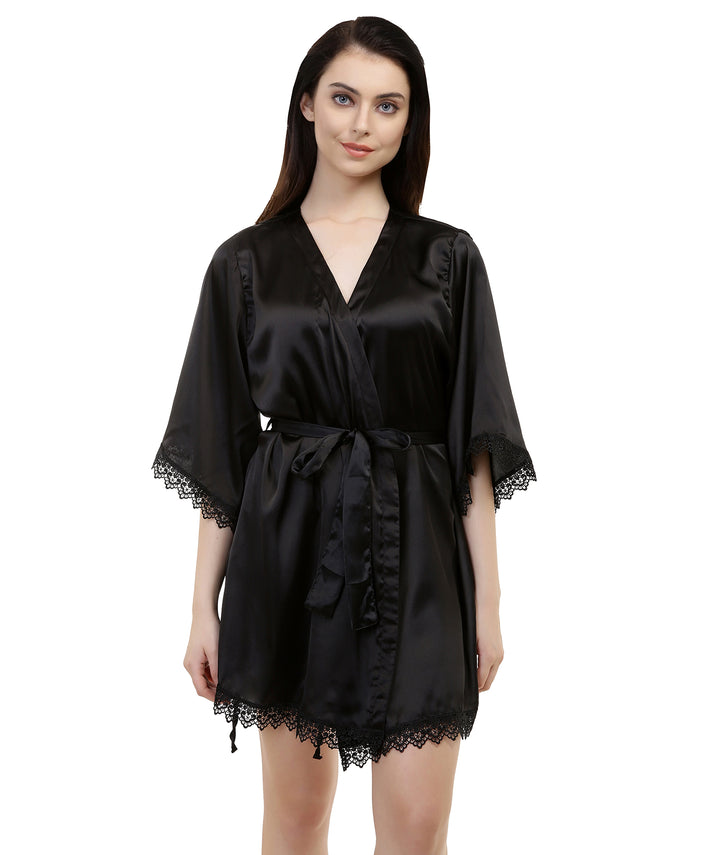 Black Satin Lace Robe
