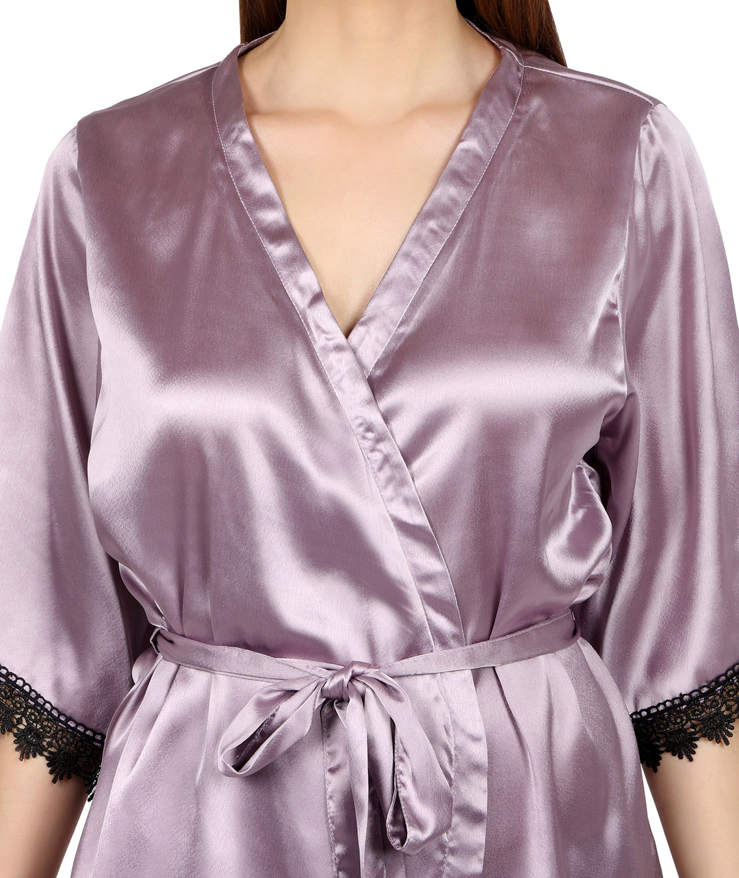 Lilac Satin Lace Robe