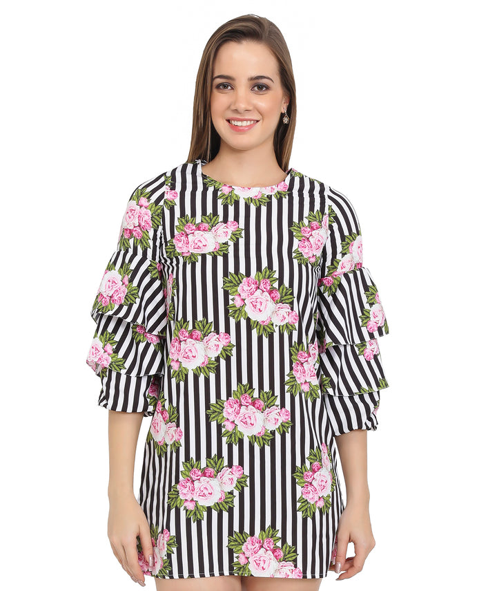 Stripes & Floral Belle Sleeves Dress