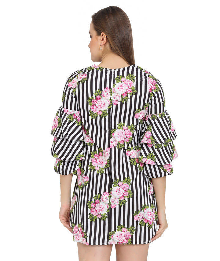 Stripes & Floral Belle Sleeves Dress