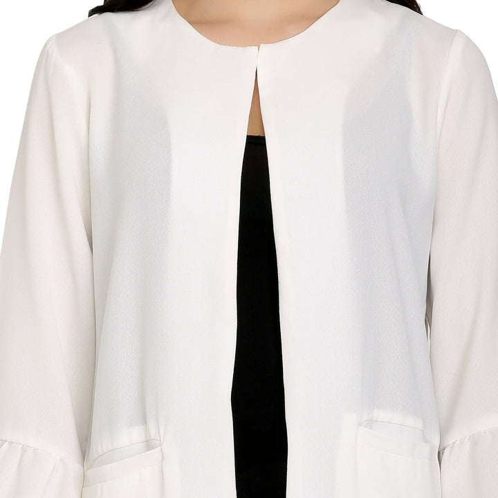 White Frilled Sleeves Long Coat