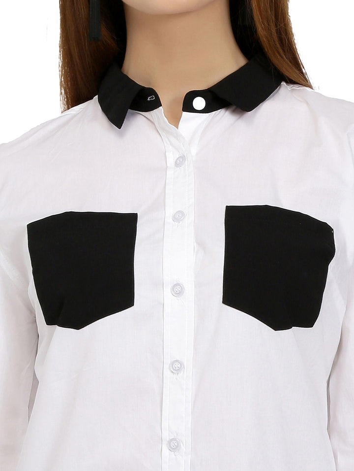 White Cotton Shirt With Black Pockets