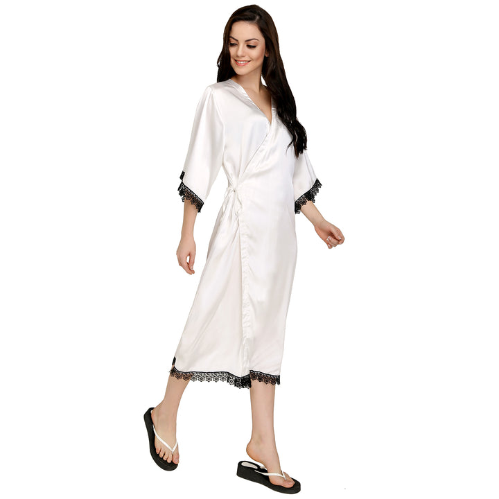 White Satin and Lace Robe