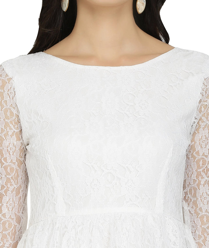 White Lace Short Gathered Dress