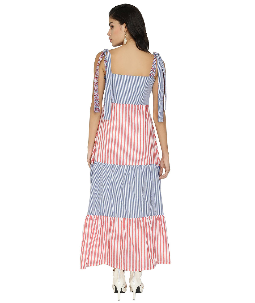 Contrast Stripes Cotton Maxi Dress