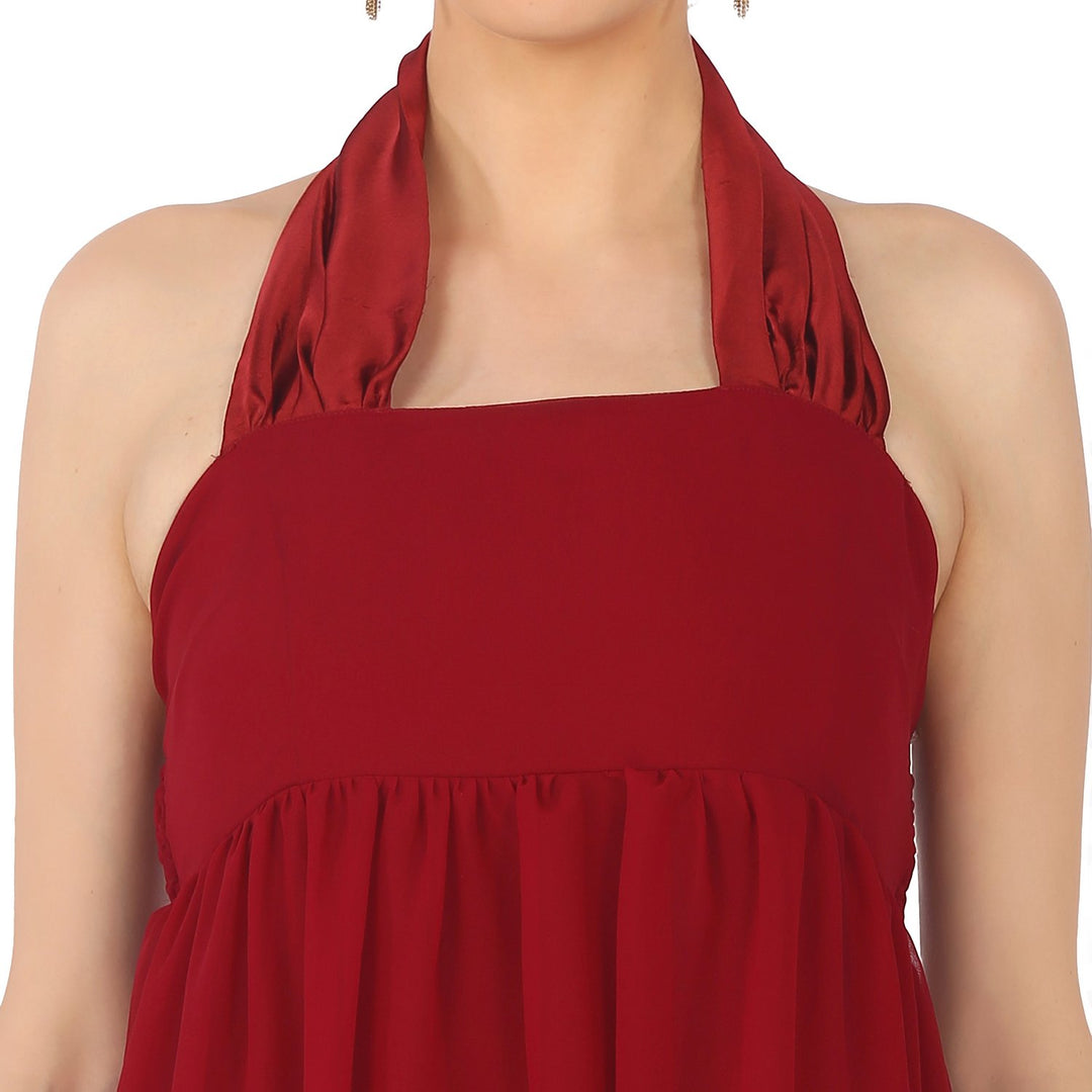 Maroon Gown With Satin Neck Strap