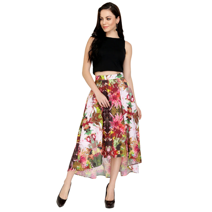 Asymmetric Floral Printed Skirt