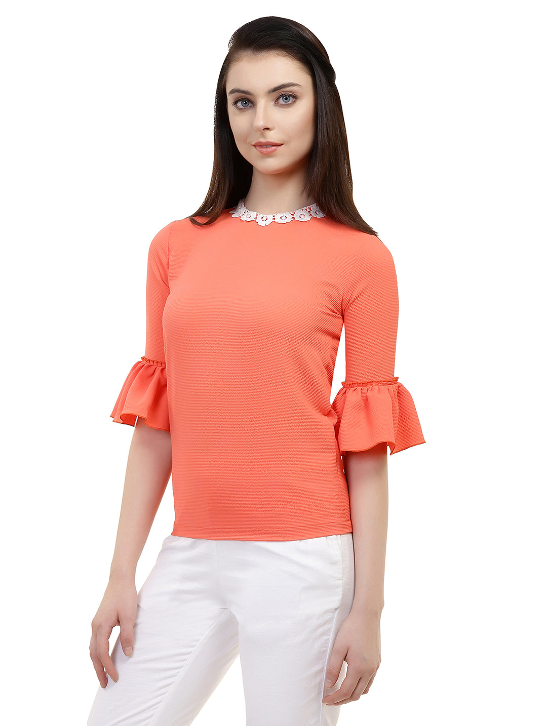 Orange Bell Top With Lace Collar