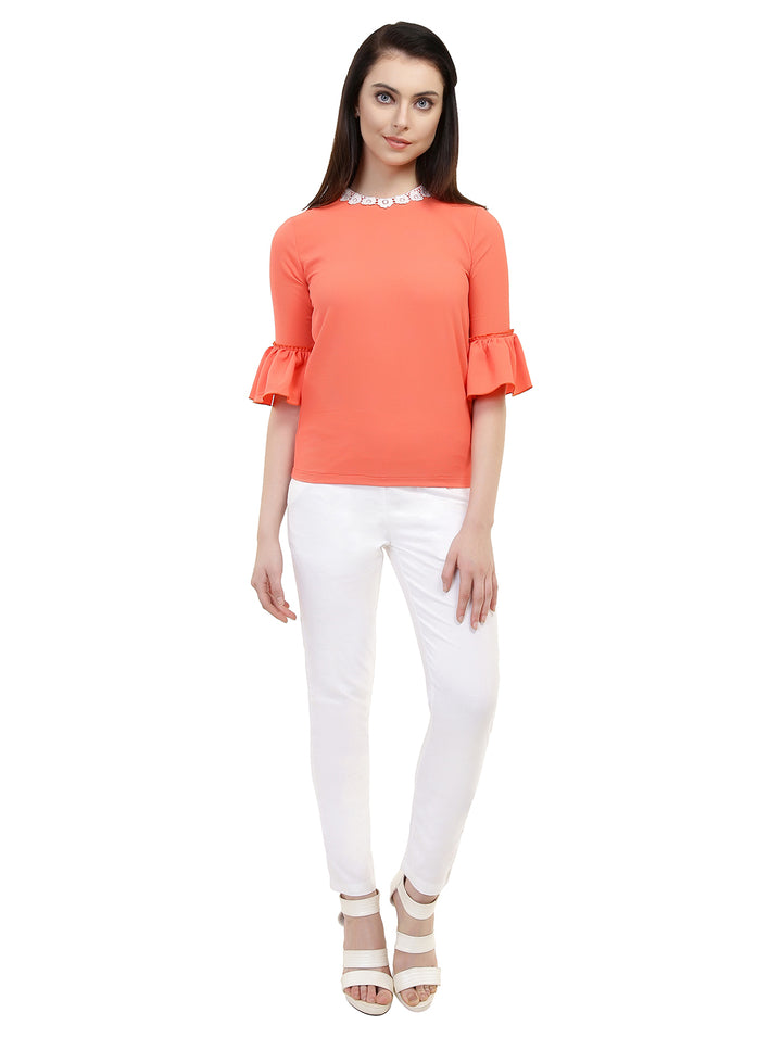 Orange Bell Top With Lace Collar