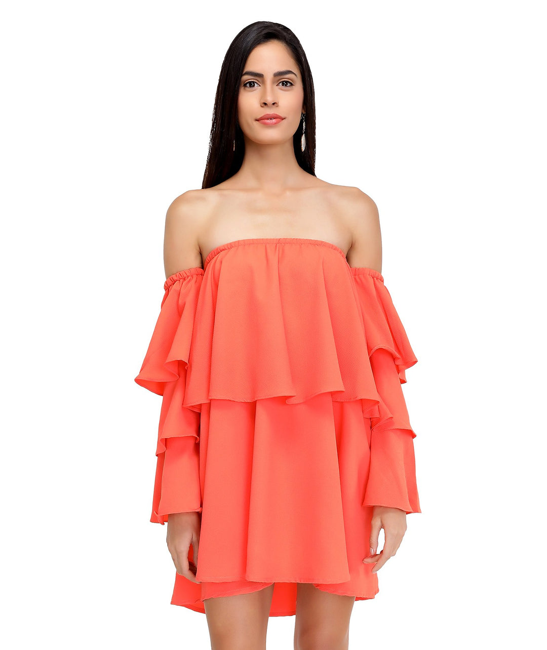 Coral Layered Bardot Dress