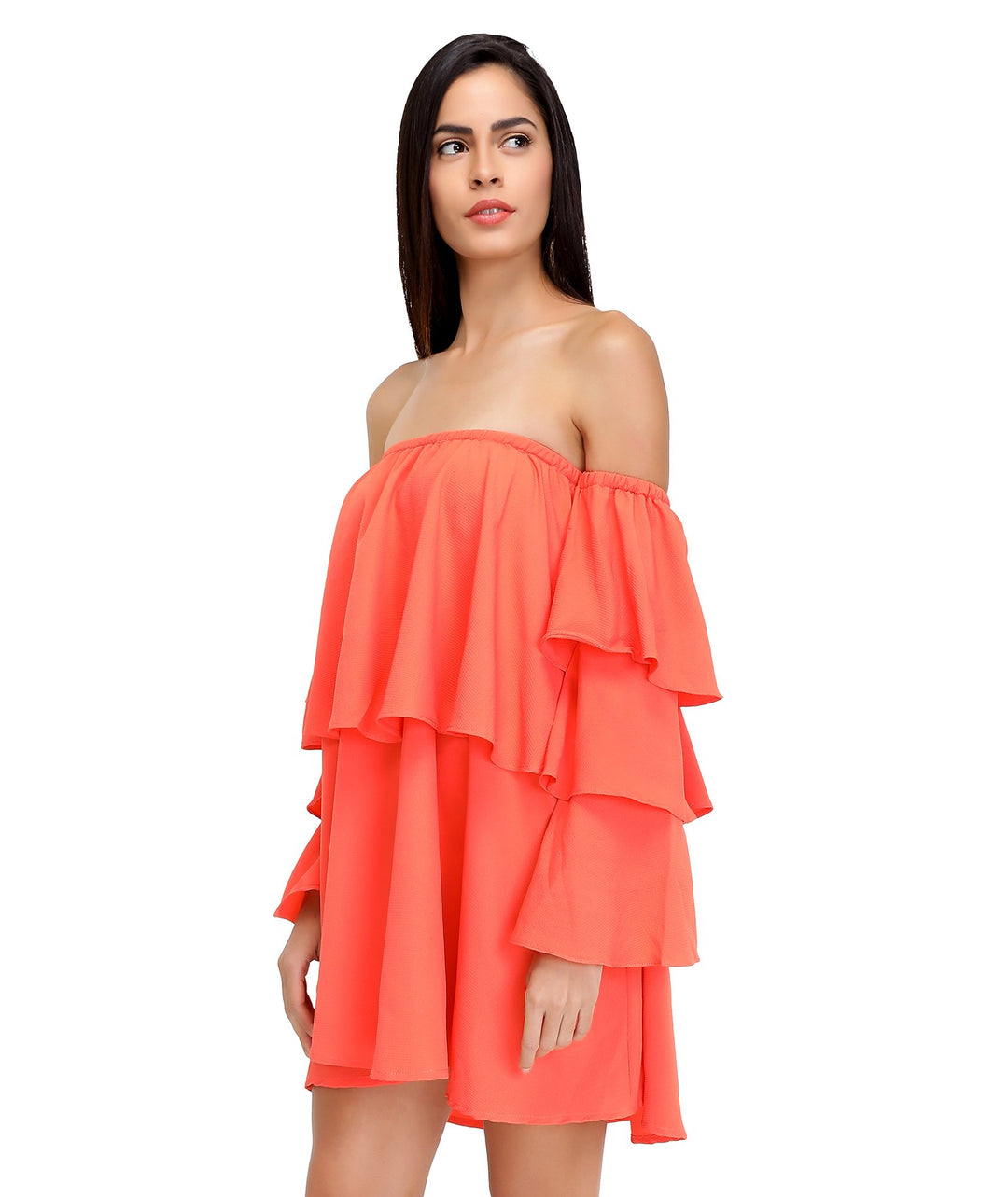 Coral Layered Bardot Dress