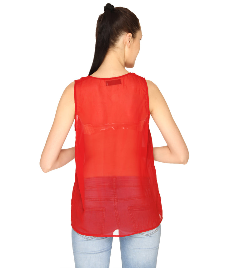 Red Sheer Flapped Top