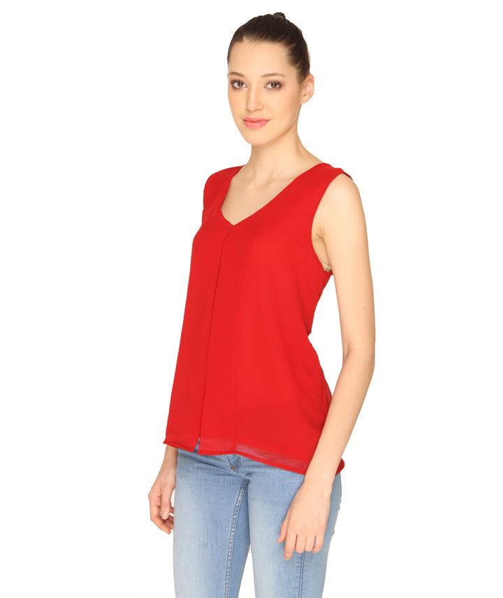 Red Sheer Flapped Top