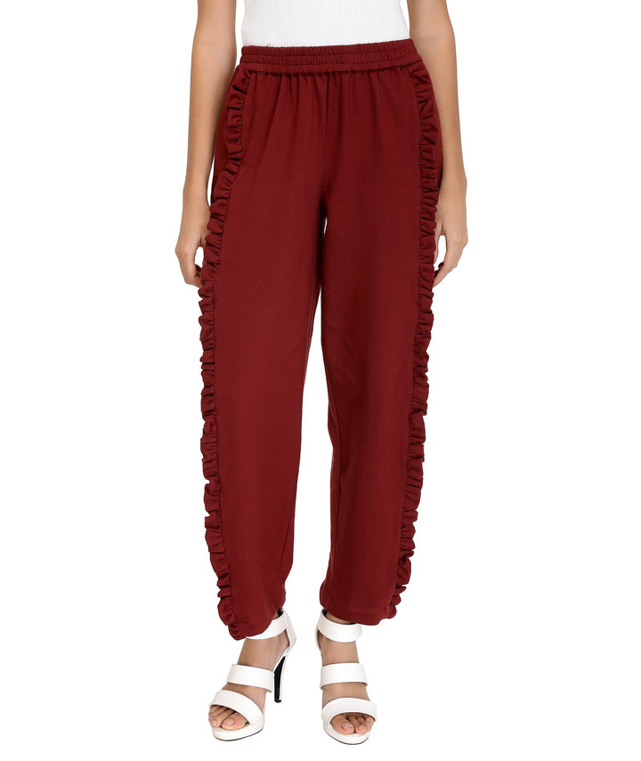 Maroon Knitted Frilled Pants